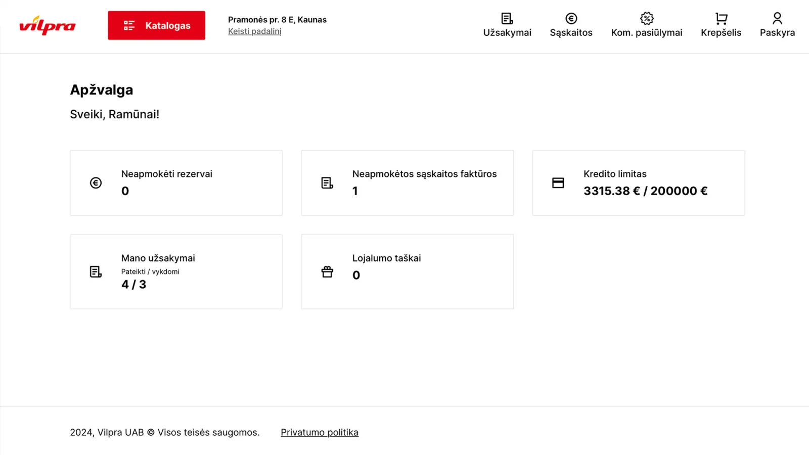 „Vilpra“ partnerių savitarnos portalas
