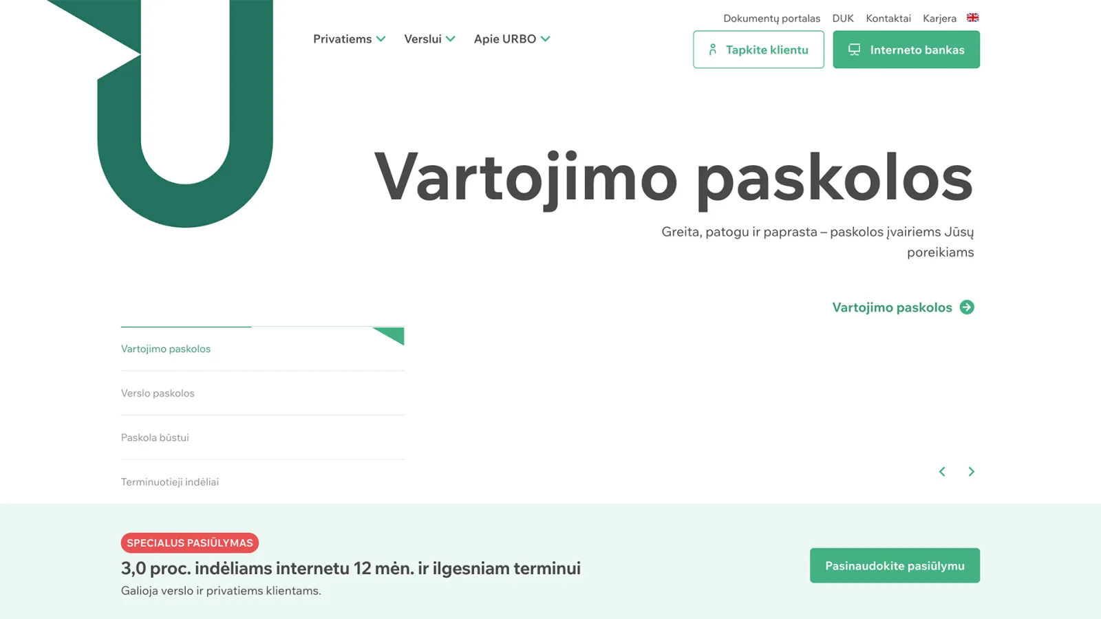 URBO banko interneto svetainė